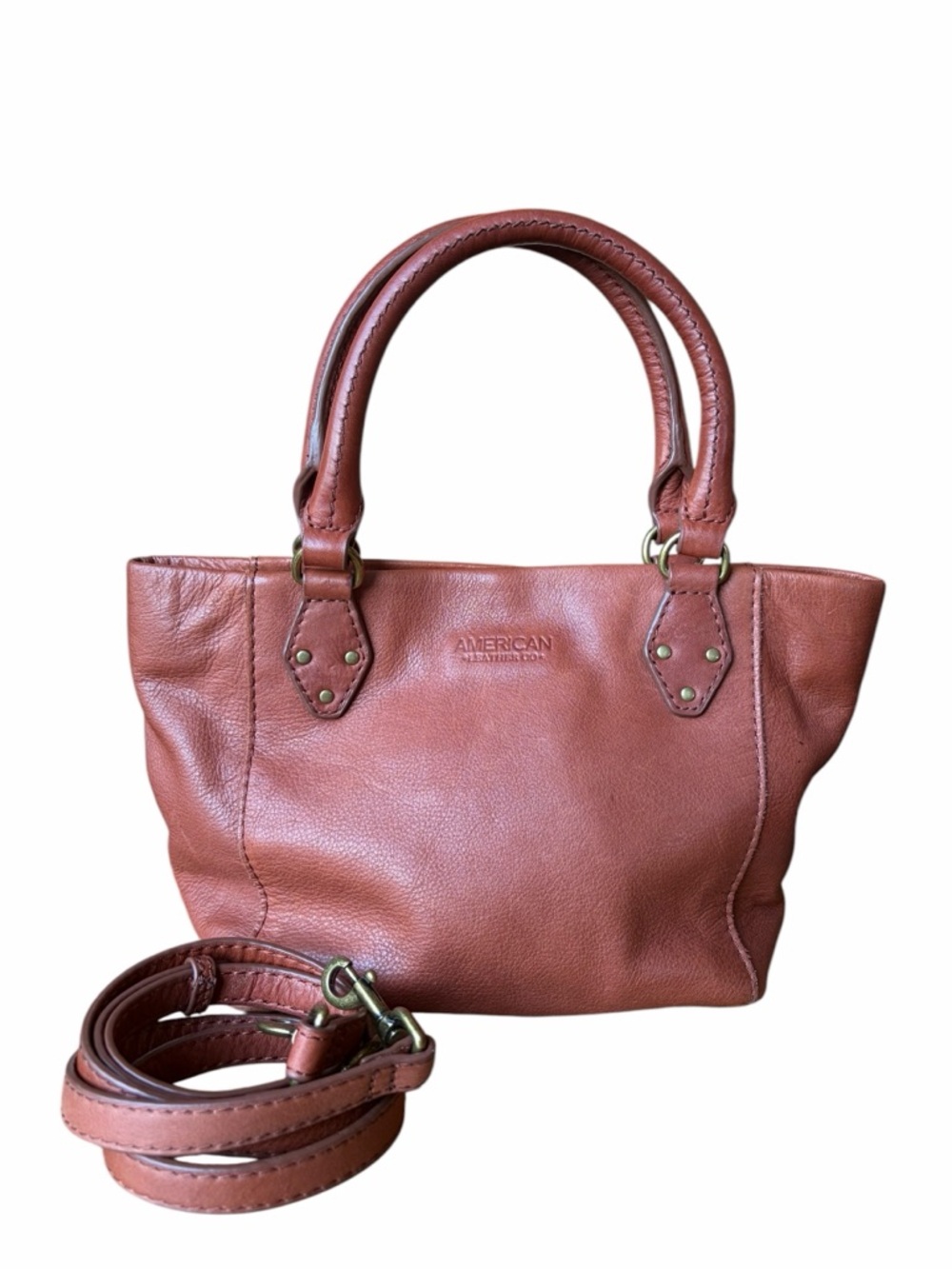 American Leather Co. Chestnut Leather Satchel Tote with Removable Strap